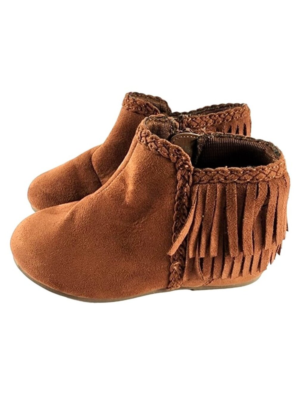 Girl's The Children's Place Brown Fringe Ankle Bootie Boots Size 8 Faux Suede